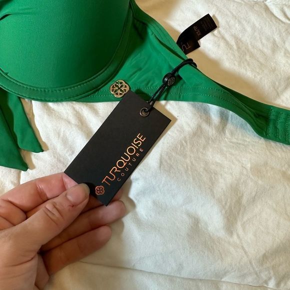 turquoise couture women's bikini top NWT green padded faux tie front neck tie up - Picture 4 of 11
